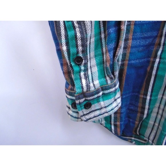 FIVEBROTHER Vintage Mens Size L Heavy Weight Flannel Blue Plaid Long Sleeve - Picture 6 of 9